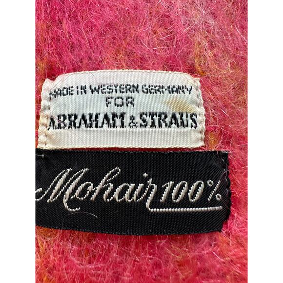Abraham & Straus 100% Mohair Scarf orange coral yellow large Plaid Germany70x17” - Picture 2 of 12